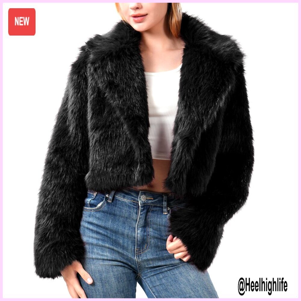 Cropped Faux Fur Jacket, Fuzzy Winter Coat, Plus Size Outerwear